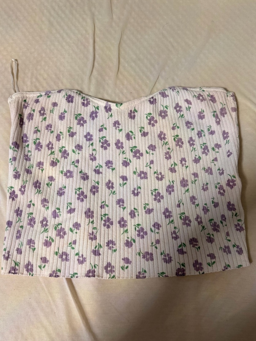 White w/ Purple Floral Pattern Tube Top